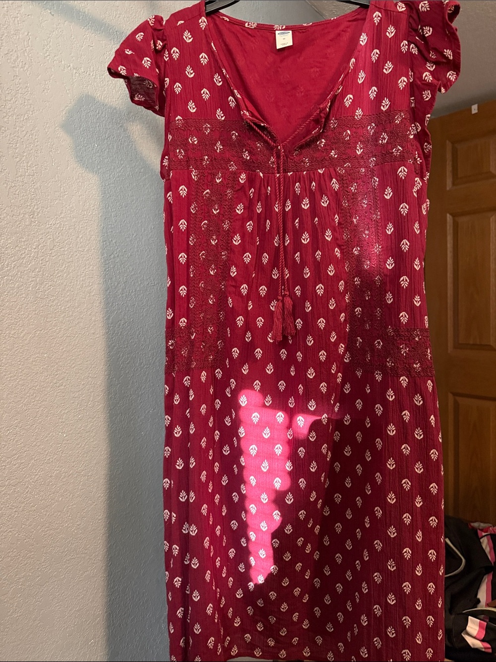 Old Navy Burgundy Printed Short Flutter-Sleeve Casual Dress